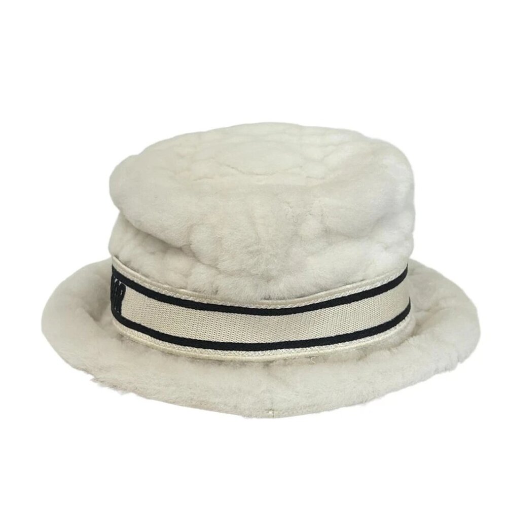 DIOR/ChristianDior - Cream Black Lamb Cotton Polyethylene Hat 370-081425 - Picture 2 of 8